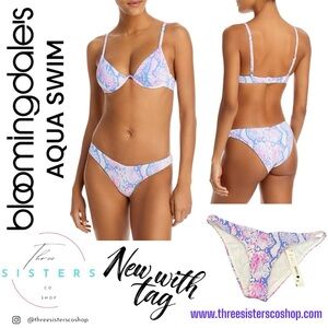 Aqua Swim Snake Print Pink and Blue Bikini Bottom New with Tags Bloomingdale’s